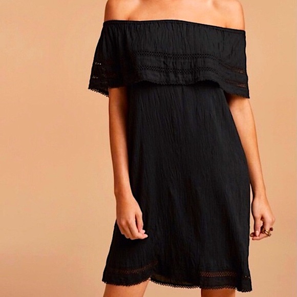 Aritzia Wilfred Emmie Off the Shoulder Boho Peasant Coastal Sun Dress Black M - Picture 5 of 16